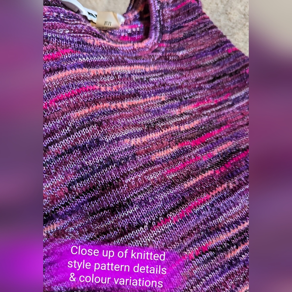 Alia size Med ladies EUC 3/4 Sleeve pullover, purple, pink knitted style pattern - Picture 5 of 11